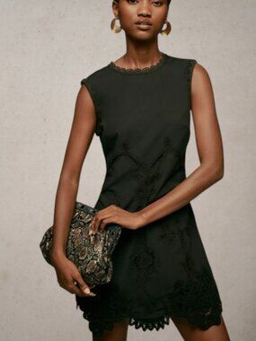 By Anthropologie Sleeveless Poplin Lace Black Mini Dress 16